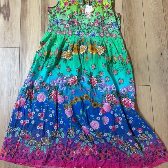 Johnny Was Green and Blue Floral Midi Dress - Picture 2 of 14